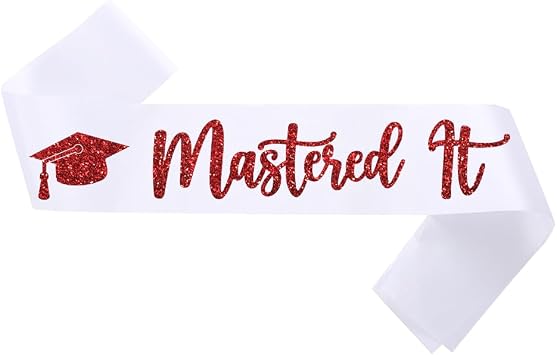 Master Sash, Mastered It White Master Graduation Sash with Red Glitter Letters Master of Celemonies Sash Master Degree Sash for Graduation Party Supplies White Red