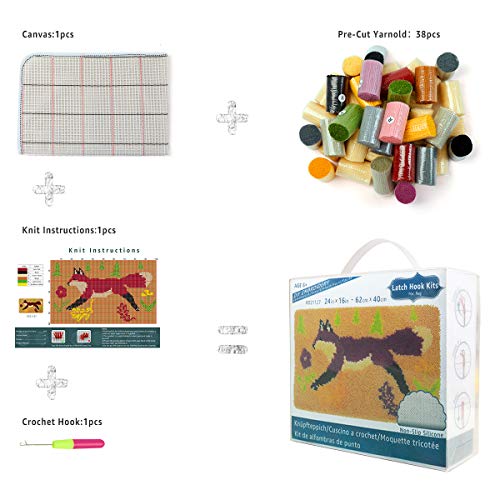 Image of clubevy Tapestry Kits Latch Hook Rug Kits Carpet Embroidery Latch Hook Rug Needlework DIY Adult Craft Kit, Fox