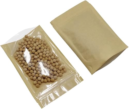 Miniatura 4 de 50 piezas de papel kraft marrón Fornt transparente para paquete de plástico con cremallera, bolsa de bloqueo Doypack, bolsa de pie, cierre con