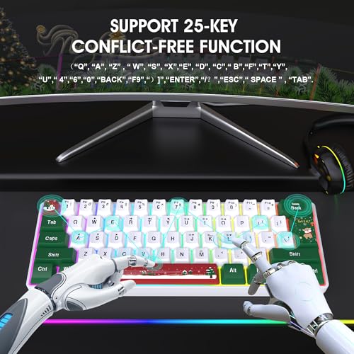 Image of Snpurdiri 60% Wired Gaming Keyboard, RGB Backlit Small Ultra-Compact 61 Keys 60 Percent Gaming Keyboard for PC /Mac Gamer, Typist, Travel, Easy to Carry on Business Trip(Red Green White)