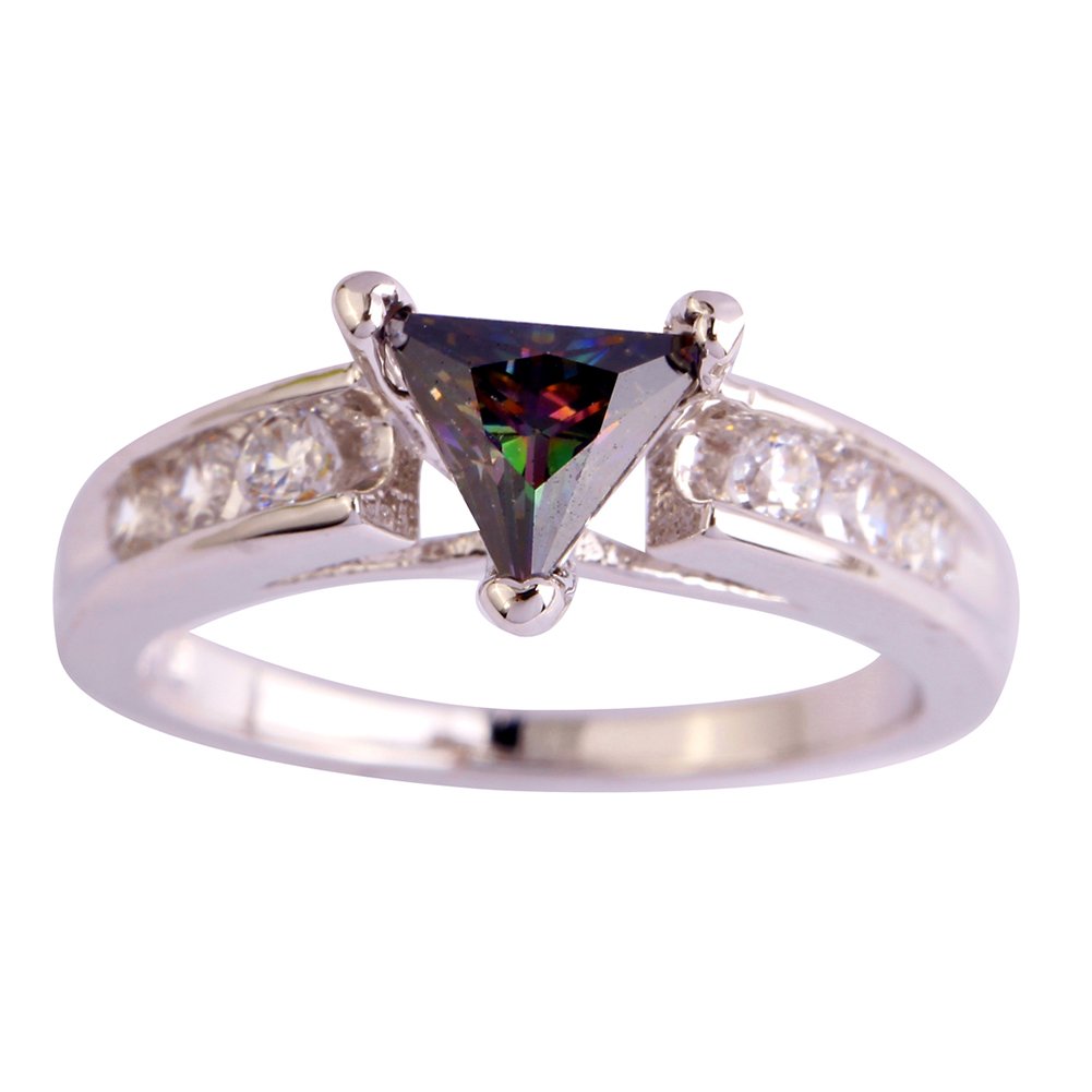 Narica Womens Simple Cute Trillion Cut Rainbow Topaz Cocktail Ring Band