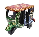 Laxman Art Wooden Hand Painted Showpiece Decorative Passenger Tempo Model Auto Rickshaw, Tuk Tuk for...