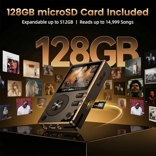 Image of HIFI WALKER H2, High Resolution MP3 Player with Bluetooth5.2, DSD DAC, HiFi Portable Digital Audio Player Lossless High-Res Music Player with 128GB Memory Card, Support Up to 512GB