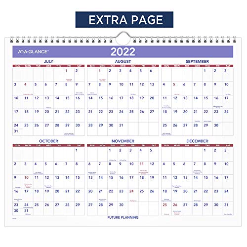Calendário de parede acadêmico 2021-2022, AT-A-GLANCE, mensal, 38 x 30 cm, médio, encadernado com ar