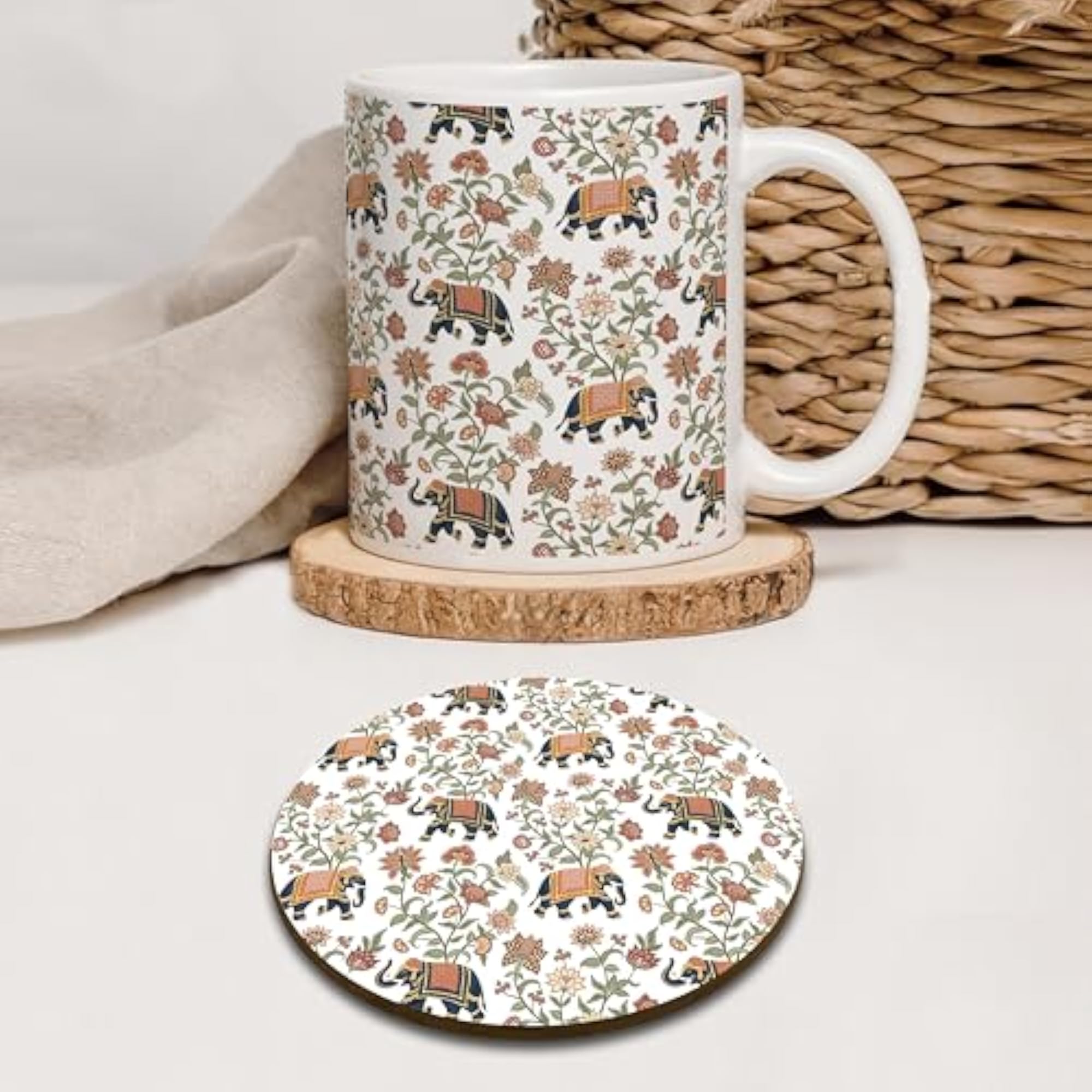 Printed Pattern Ceramic Coffee Mugs with Coaster Set