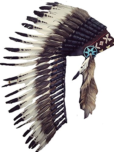 KARMABCN Native American Inspired Medium Feather Headdress (36 Inch Long)/War Bonnet Cover