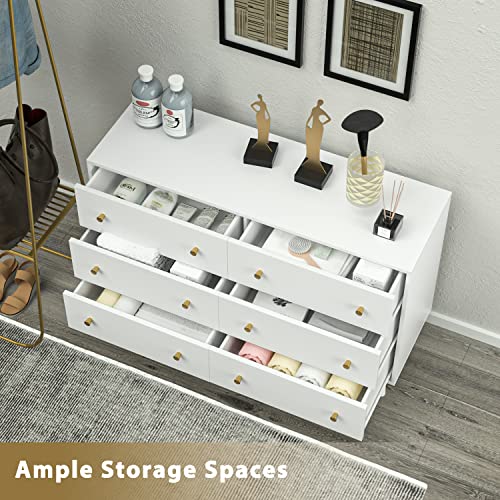 Furniway Dresser For Bedroom, Modern White Dresser With Gold Handles, 6 Drawer Double Dresser With Deep Drawers, Wide Chest Of Drawers For Bedroom #TOP5