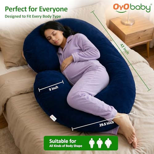Image of OYO BABY Pregnancy Pillow for Women C-Shape Full Body Pillow | Complete Support for Head, Back, Belly, Hips & Legs | Maternity Pillow with Removable Washable Velvet Cover (Royal Blue)