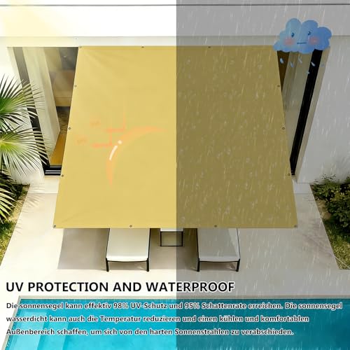 Voile ombrage rectangulaire jaune sable 110x180 cm imperméable polyester - 4