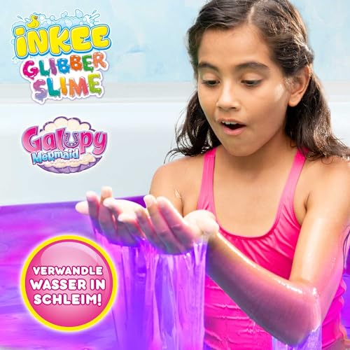 INKEE Bath Slime Galupy Mermaid | Bade-Glibber Schleim mit Vitamin E, neon-pinkes Badepulver mit Zuckerwatte-Aroma, 100g Schleimpulver