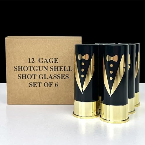 Goochoo Shot Glasses Set Of 6 - Red And Black Groomsmen Tuxedo,Police Flag (Black) #TOP1