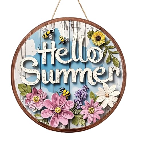 Wooden Summer Decorations Door Wreath for Front Door Hanging Sign-Welcome Door Sign Summer Decorations for Office Home Decor-Hanging Ornaments for Indoor Outdoor