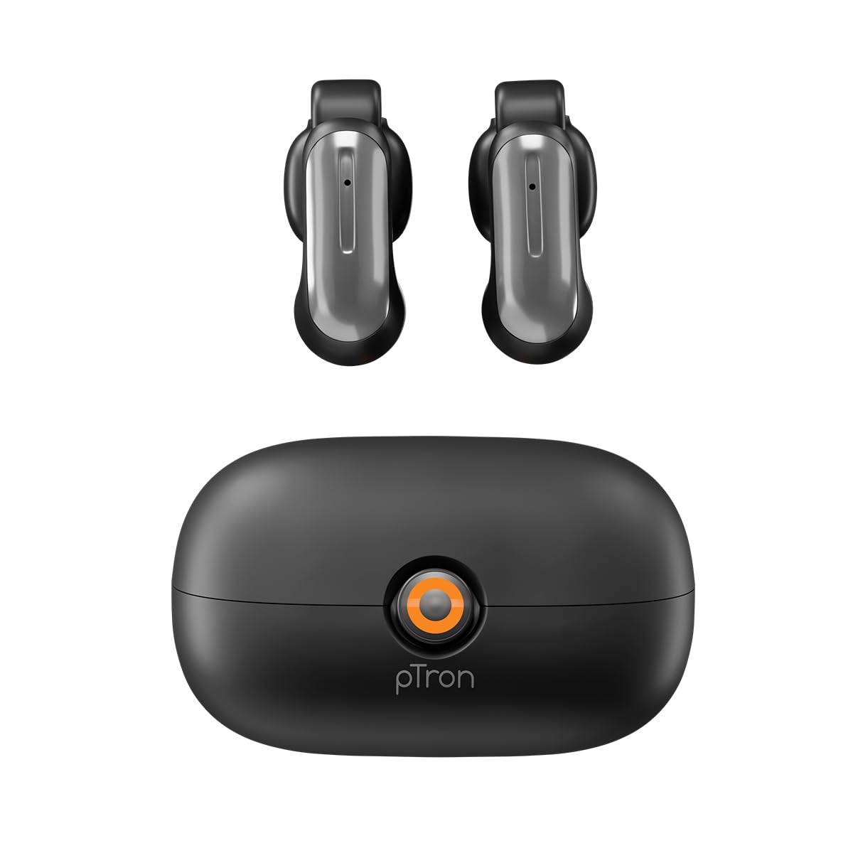 pTron Bassbuds Vortex Clips Wireless Open Ear Earbuds w/Chrome Finish, SafeBeats Tech, 50Hrs Playtime, Dual HD Mic w/AI-ENC, 10mm Driver, Pristine Sound, BTv5.4 Earclips, Type C Charging (Obsidian) — Amazon image 2