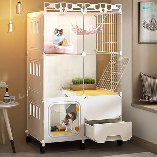 キャットケージ 屋内用猫ケージ ドア付き、猫 ケージ 車輪付き DIY 猫ケージ、猫 ゲージ 猫トイレ付き猫囲い、拡張スペース、お手入れ簡単 (Size : 72x47x112cm)