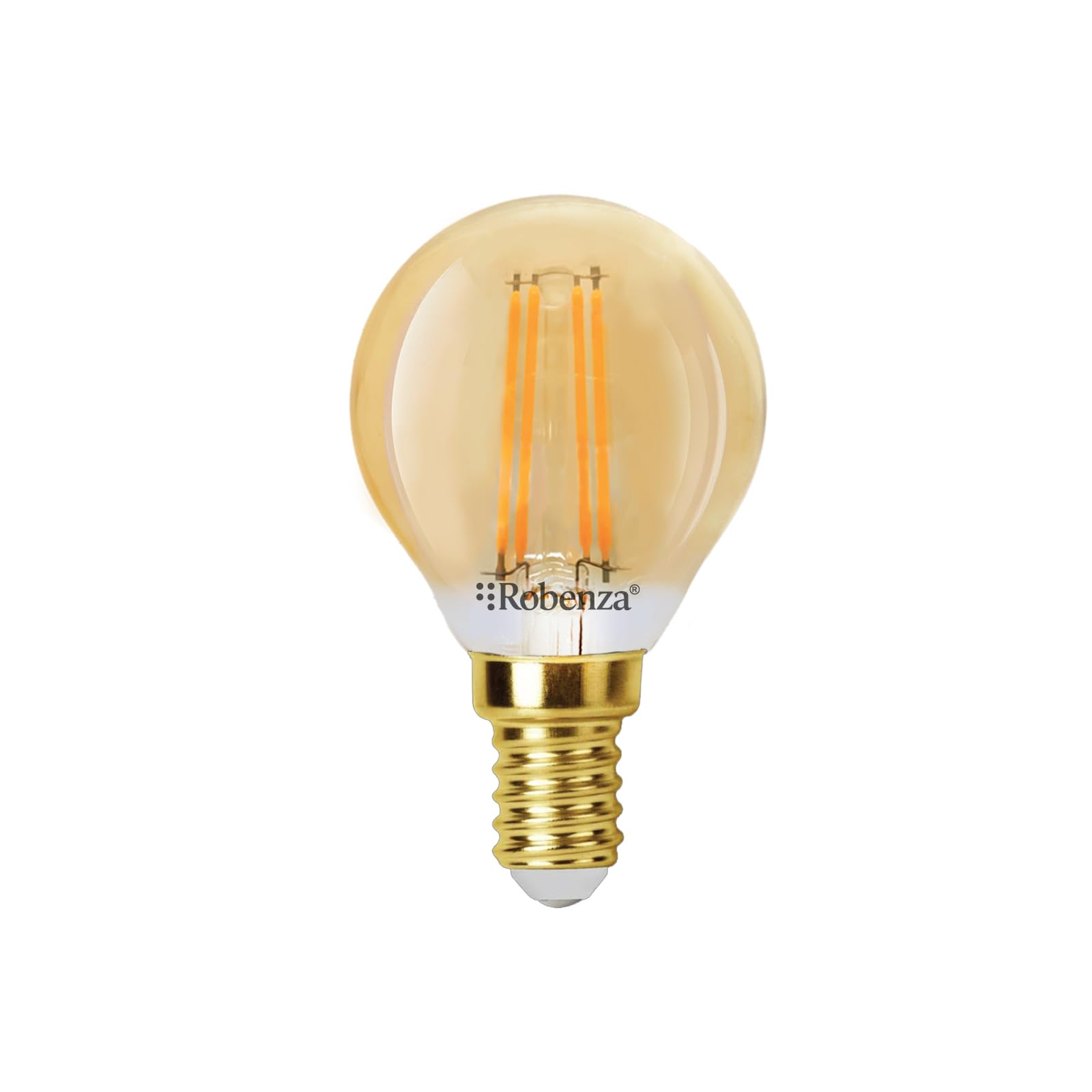Robenza E14 LED Filament Golf Ball Light Bulb, 4W (40W Equivalent), 370lm, 2000K Extra Warm White, SES Small Edison Screw G45, Amber Glass LED, Non-Dimmable Decorative Ceiling Light Lamp – Pack of 1