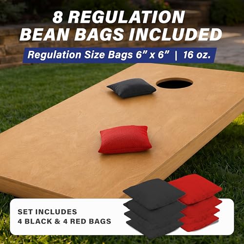 Image of GoSports 4 ft x 2 ft Regulation Size Wooden Cornhole Boards Set with Light Brown Finish - Includes Carrying Case (Choose Your Colors)