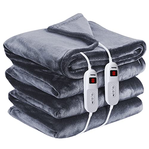 Tuffen Electric Heated Blanket Queen Size, Extremely Soft Cozy Flannel Heating Blanket With Dual Controllers, 10 Heating Levels & 8 Hours Auto-Off, Fast Heating & Machine Washable, 84" X 90" #TOP6