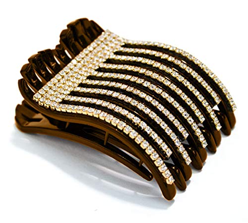 Mia Super Clamp, Strong Jaw Clamp, Updo French Twist Hair Clip Barrette, Comfortable Contoured Fit, Hidden Spring, Medium Size, Tortoise W/Rhinestones, for Women and Girls 1pc