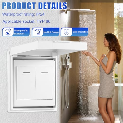 LPZMPZ 4 Stück Steckdosen Lichtschalter Typ 86 Flip Steckdose Abdeckung Wasserdichte Regenschutz Steckdosenabdeckung Weiß Außen Schutzdach Steckdosenschutz Schalter Abdeckungen für Bad Garten Küche