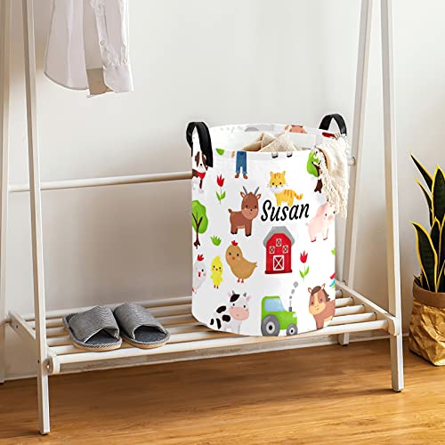 Lovely Farm Animals Round Storage Basket Personalized Name Laundry Basket Waterproof Nursery Hamper With Handle For Living Room Bedroom And Clothes #TOP3