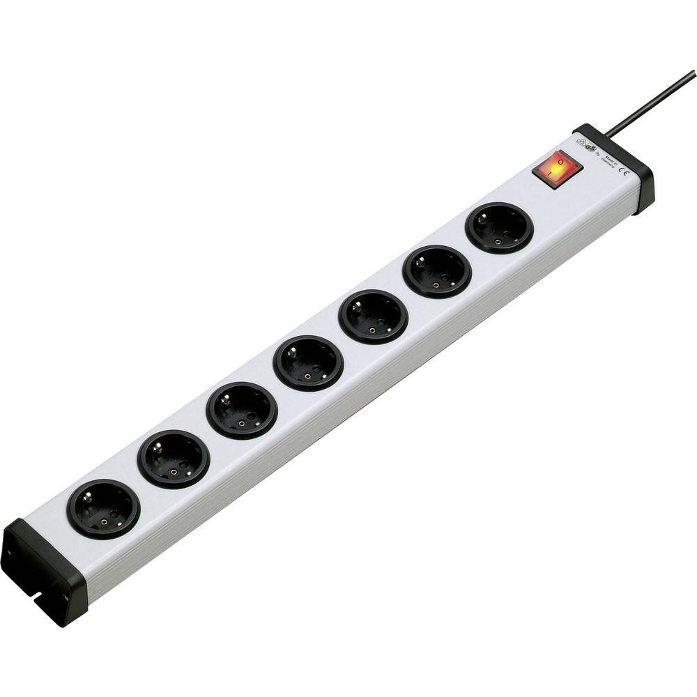 Ehmann 0201x01074301 - Ciabatta elettrica con interruttore, 7 prese, colore grigio, nero, contatto di protezione, 1 pezzo
