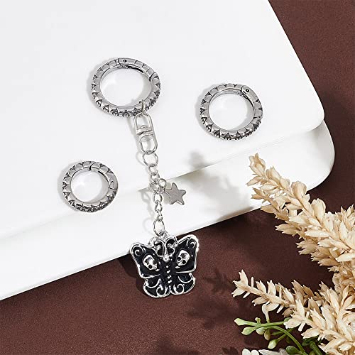 UNICRAFTALE 3Pcs 3 Sizes Spring Gate Rings Stainless Steel Tibetan Style Textured Spring Clasps Antique Silver 7 Gauge Carabiner Keyring Snap Rings Buckle for Decoration Keychain Making - Image 2
