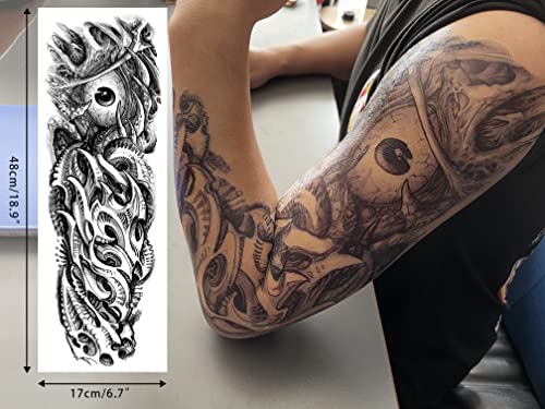 Aresvns Halloween Sleeve Tattoos Temporary for Men Women,Large black realistic fake tattoos for adults,Waterproof Full Arm Temporary Tattoos Christmas Gift
