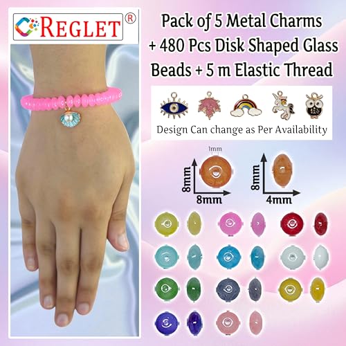 Image of 5 Pcs Charms + 480 Pcs Disk Shaped Glass Beads for Jewellery Making Kit - Glass Beads for Bracelet Making Kit - Bead Craft - 8 * 4mm