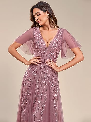 Image of Ever-Pretty Women's Sequin Formal Dresses Evening Gown Sparkly V-Neck Short Sleeve Floor Length Mother of The Bride Dress 736