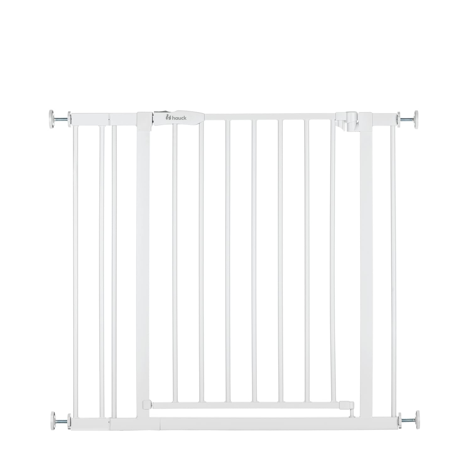 hauck Cancelletto di Sicurezza per Bambini Open N Stop 2, Incl. Estensione 9cm - Cancelletto per Bambini per Aperture da 84-89cm, Apertura Una Mano, Chiusura Manuale, Senza Forare - Metallo, Bianco
