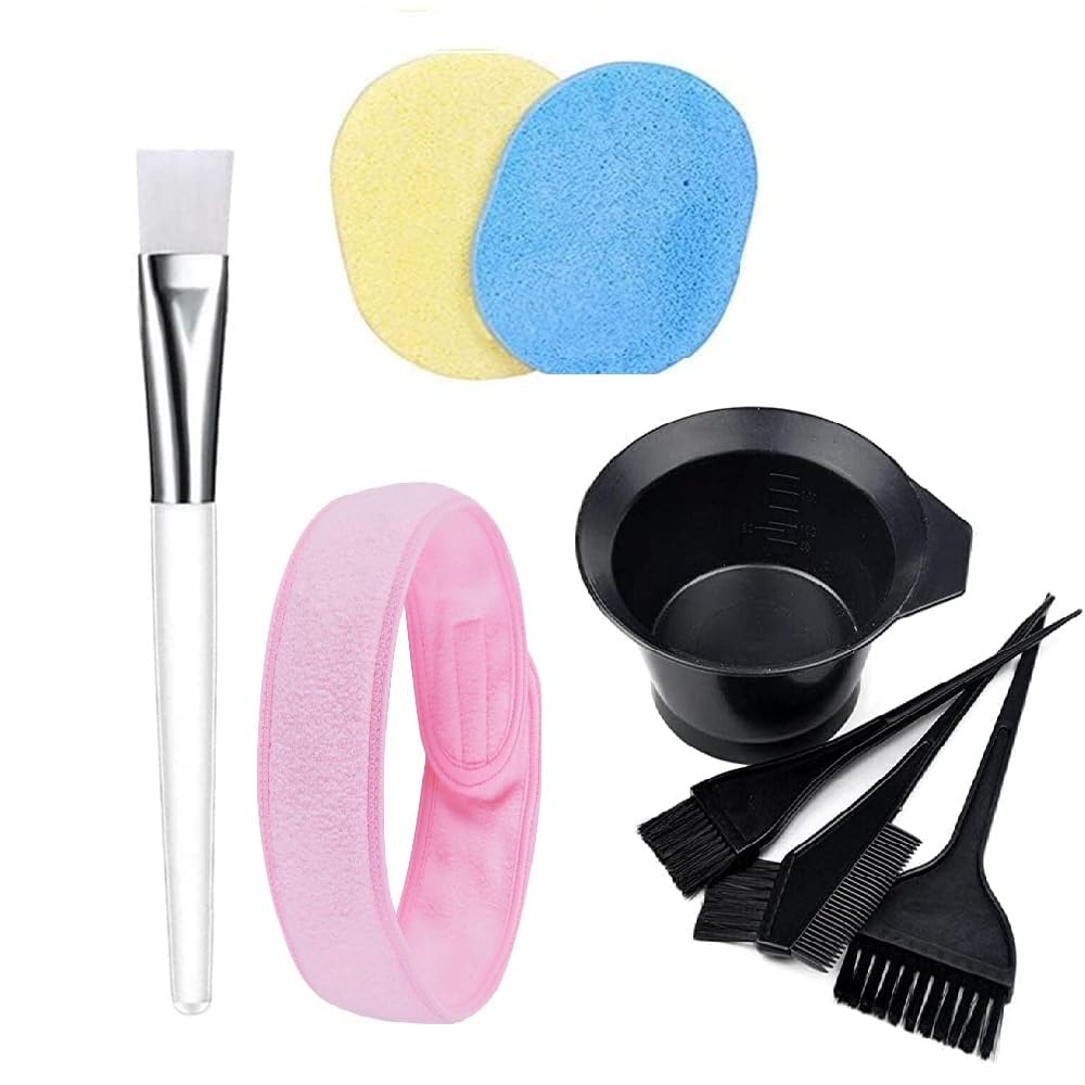 Facial Brush Bowl Kit, 2 Face Cleaning Sponges, Facial Headband | Beauty Salon Spa Professional Styling Hair Dye Color Mixing Bowl, Face Pack Brush, Makeup Puff, Face Wash Headband Women (5pcs)-image-24