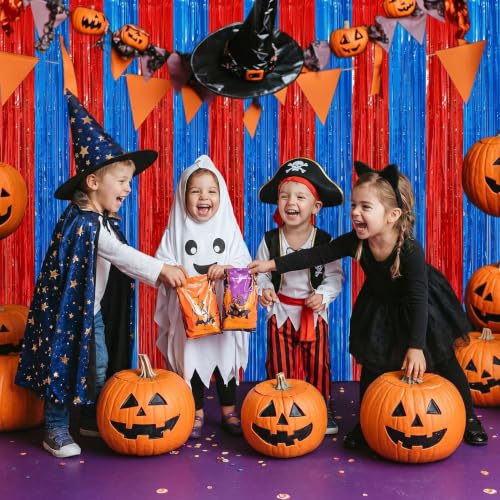 Image of 2Pack Red Blue Metallic Tinsel Foil Fringe Curtains, Blue Door Streamers Photo Booth Backdrop for Birthday Party, Tinsel Curtain Backdrop for Baby Shower Bachelorette Xmas Party Decorations