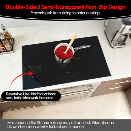 Image of Large Translucent Induction Cooktop Protector Mat, Silicone Fiberglass Magnetic Stove Scratch Protector, Non-Slip Pads Prevents Pot Sliding & Scratches for Safe Cooking