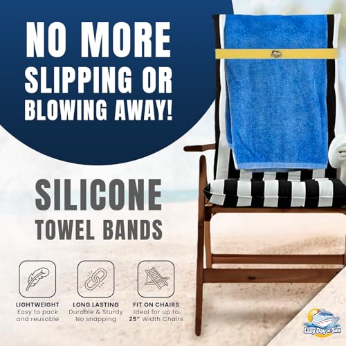 Image of Towel Bands (6-Pack) for Beach & Pool Chairs - Extra Durable, No Snapping, Soft Pastel Colors, Holds Towels Secure on Outdoor & Cruise Lounge Chairs. Includes Storage Bag