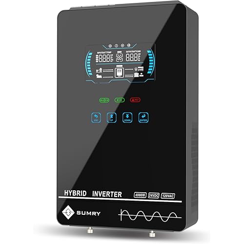 SUMRY Hybrid Solar Inverter, 4000W DC 24V to AC 120V Pure Sine Wave Power Converter, Glass Top Cover with LCD Display, 140A MPPT Charge Controller, Supports Battery-Less or AGM Lithium Battery