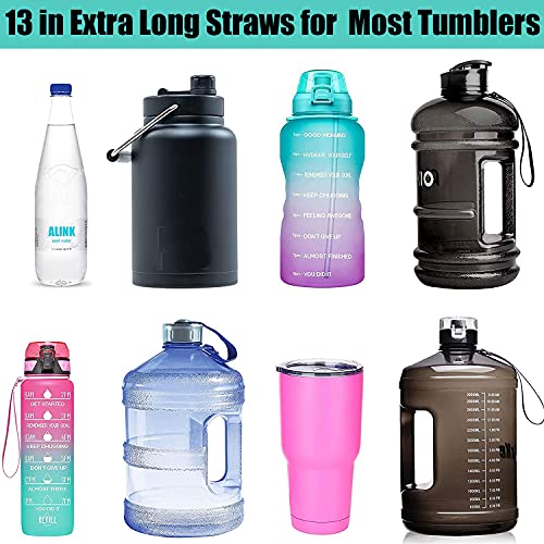 Alink 12-Pack Reusable Plastic Clear Straws, 13 Inch Extra Long Tumbler Straws For 1 Gallon, 64 Oz 40 Oz 32 Oz Water Bottles, Plus Cleaning Brush #TOP5