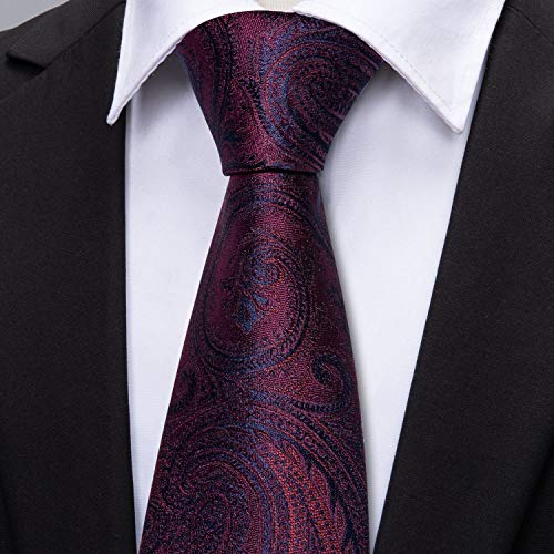 Image of Barry.Wang Paisley Tie Fashion Set Hanky Cufflinks Neckties for Men Woven Silk
