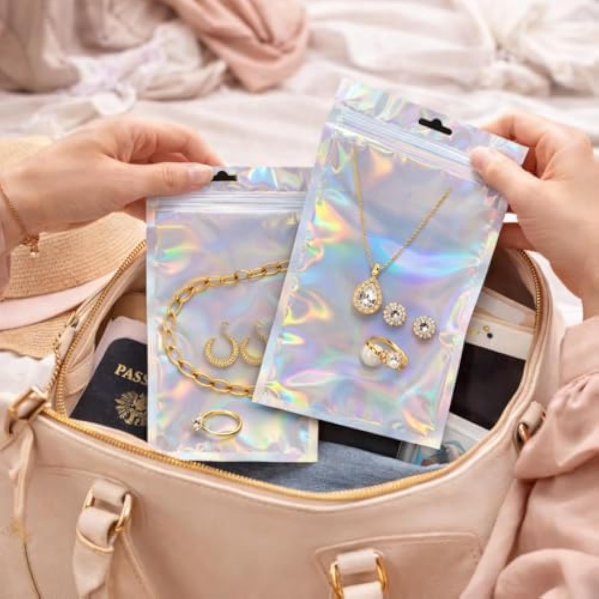 Holographic Ziplock Pouch, 5 Sizes for Jewelry & Small Items