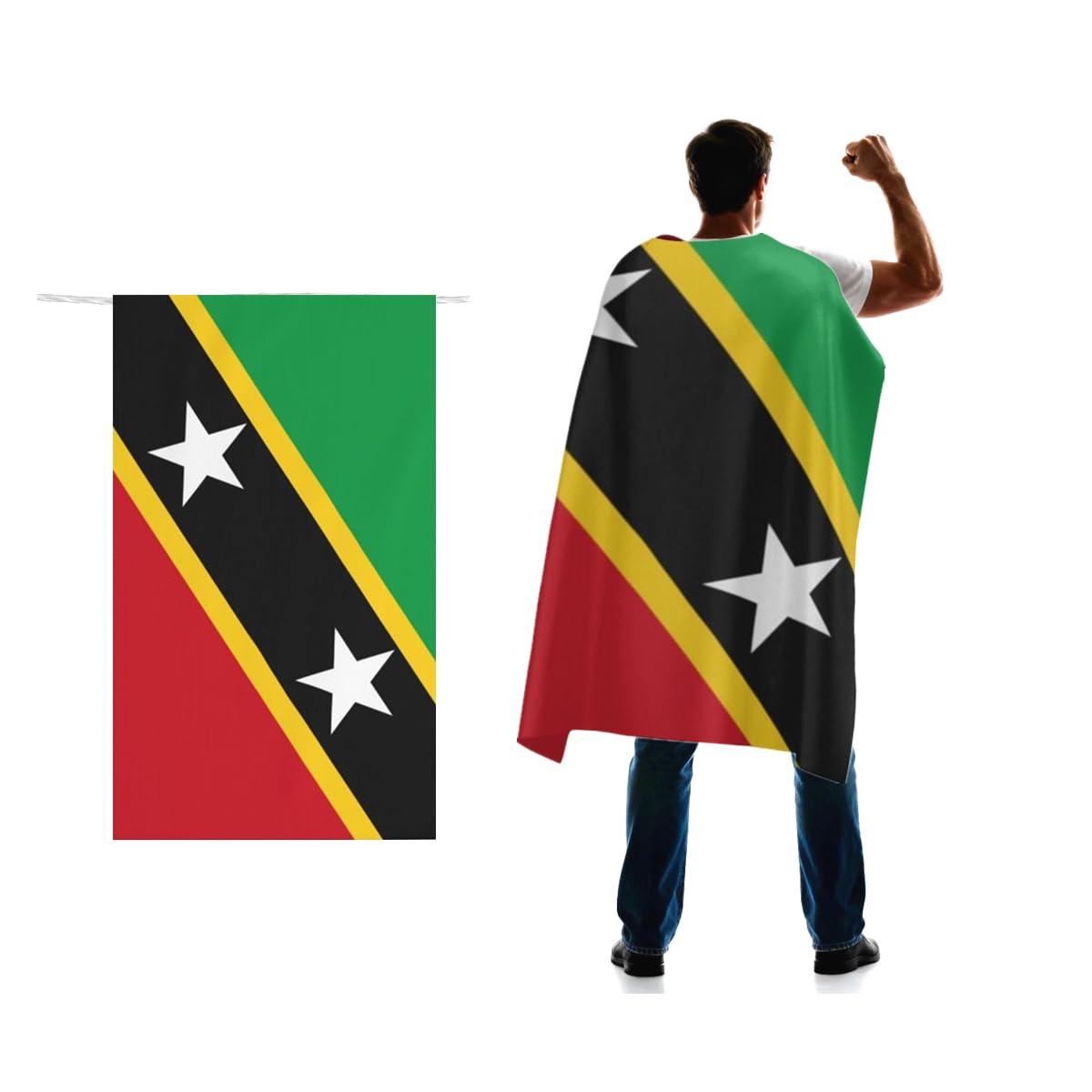 Saint Kitts and Nevis Flag Cape 3x5 FT for Independence Day Holiday Costumes Celebrati,150D Premium Polyester,Nevisian Patriotic Flags Costume Cloak.