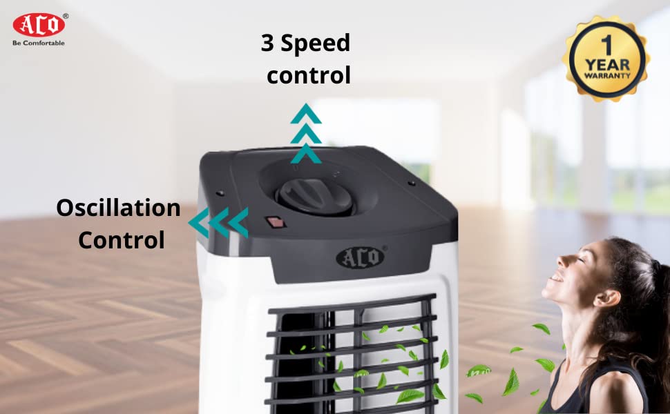 Image of ACO Jumbo A-103-P Tower Fan with 25 Feet Air Delivery | High Speed | 120 Body Oscillation from Base | Anti Rust Body (White)