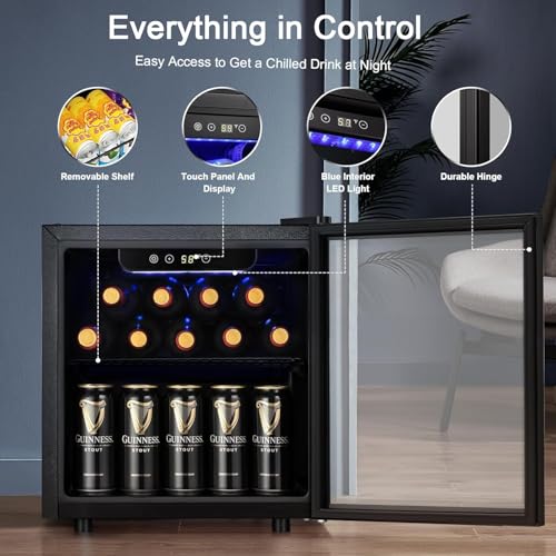 Image of Antarctic Star 12 Bottle Wine Cooler Beverage Refrigerator Mini Fridge Clear Glass Door Quiet Counter Top Cellar for Beer Soda Bar 1.3 cu.ft