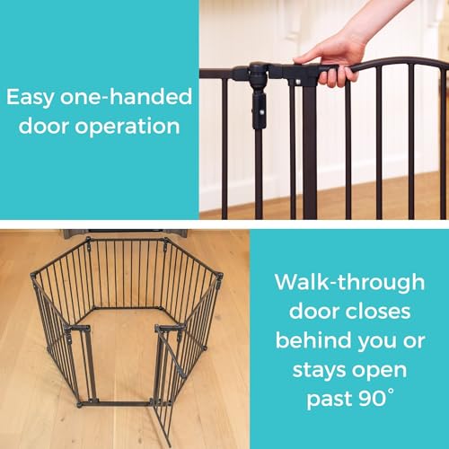 Toddleroo by North States - 3 In 1 Arched Décor Metal Superyard Baby Play Yard: 6 Panel Playpen, Baby Gate, or Extra Wide Baby Fence - Encloses Up to 10 Square Feet - 30 Inches Tall - Matte Bronze - Image 7