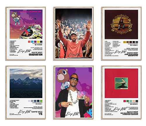 Kanye West Music Album Cover Poster Print Canvas Wall Art Limited Signed Ctrt Poster Room Aesthetic Set of 6 Dorm Decor 8x10 inch Unframed