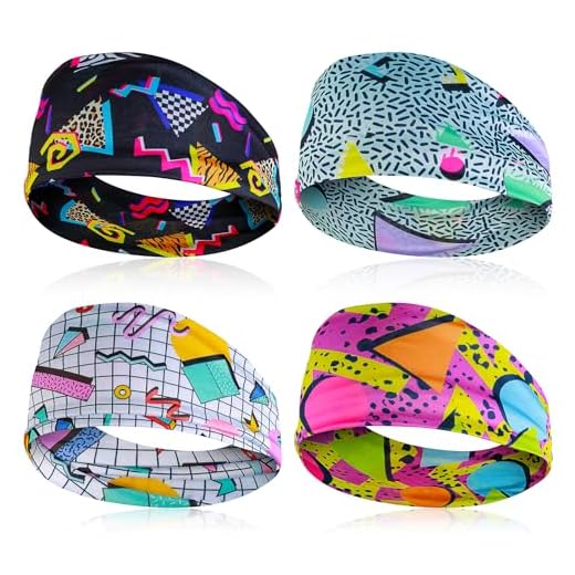 4Pcs Retro Print Head Wraps for Women Head Scarfs Soft 80s 90s Neon Bandana Headband Yoga Sport Hairbands Party Hiking Cycling Running Hair Accessories for Women Men