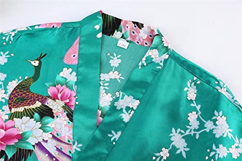 Image of Women's Floral Long Satin Robes Plus Size Long Silk Robes Peacock Floral Kimonos Sleepwear Dressing Gown