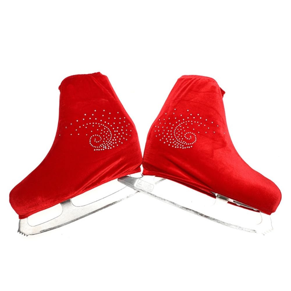 Blausky 1 Pair Unisex Velvet Skates Covers, Figure Skating Shoe Covers with Rhinestones, Cover Socks, Tear-Resistant & Elastic Cover for Inline Skates, Roller Skates and Ice Skates, Red, XXL (43-44)