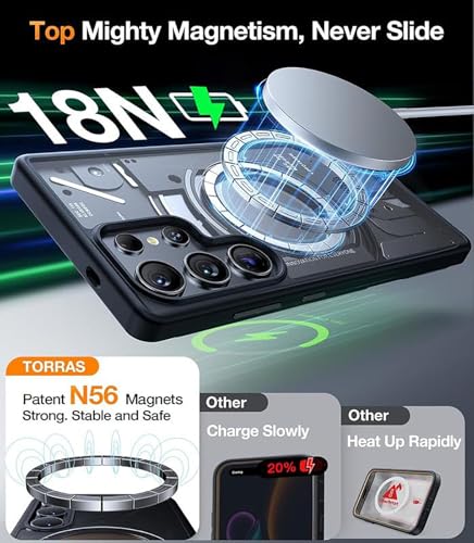 Image of TORRAS Magnetic Case for Samsung Galaxy S26 Ultra Case, [Military Grade Tested] Shockproof Translucent Matte Back Cover, Strong Magnet for Car Mount & Wireless Charging, Slim Anti-Fingerprint-Black
