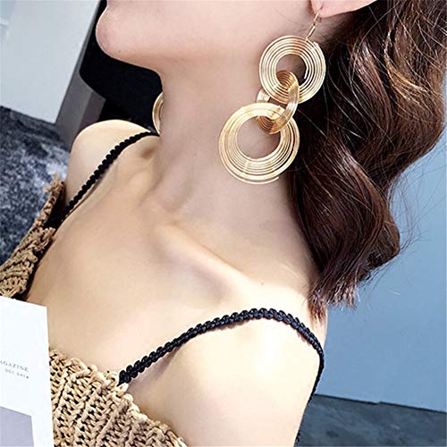 Women Gold Plated Long 70s Disco Earrings hoop round 3 circles Multi-layer drop big alloy geometric party wear Earring2