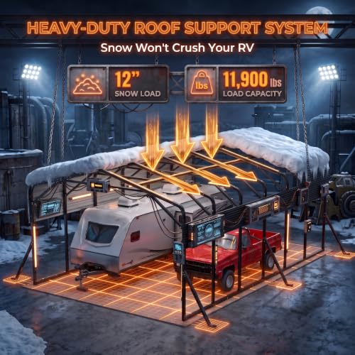 Image of K Knowbody 20x31x11.6 FT RV Carport, Heavy Duty 2-Car Metal Shelter for Travel Trailers
