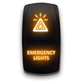 Emergency Lights - Orange - Laser Etched Toggle Switch 20A 12V - Vertical Rocker Switch 5-Pin DPST